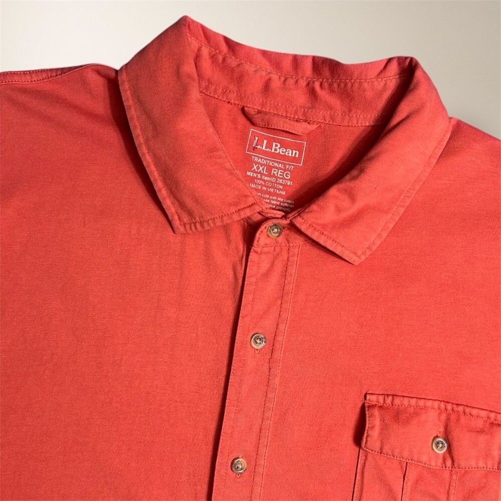 L.L. Bean Men's XXL Coral Cotton Button Down Shirt‎ Traditional Fit Short Sleeve